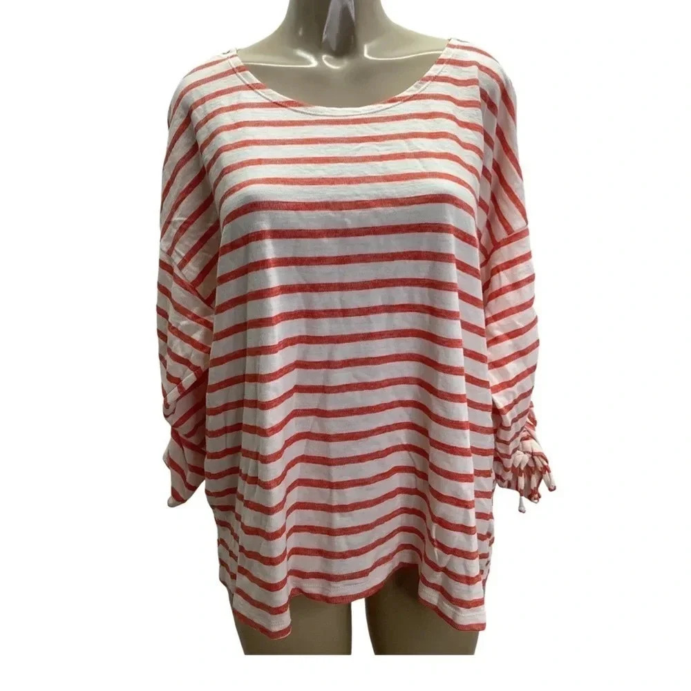 NY Collection Size 2X Womens Striped Top 3/4 Sleeve With Ties. New With Tags
